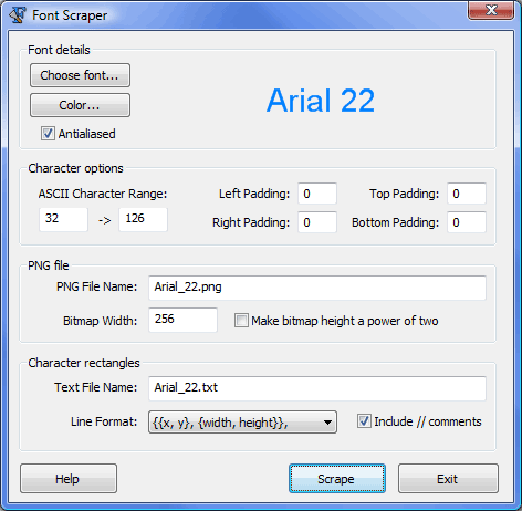 Font Scraper interface Font Scraper interface